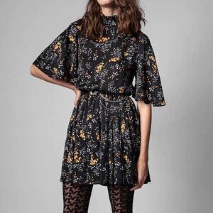 Zadig & Voltaire Dark Floral Pleated Reversible Dress Size M